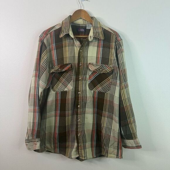 Vintage Five Brother M Fine & Sons Multi Plaid Flannel Button Shirt Mens Size XL - Picture 1 of 13